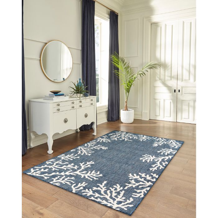 Liora Manne Carmel Coral Border Indoor/Outdoor Rug Navy