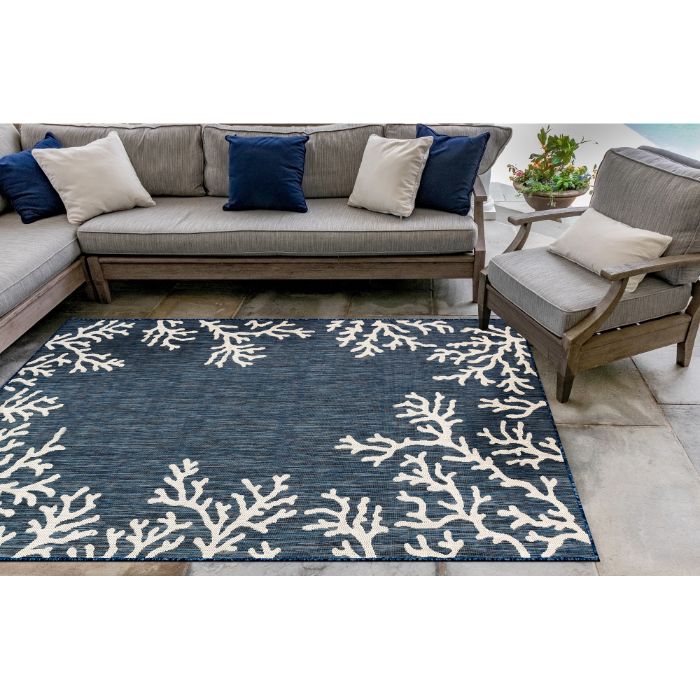 Liora Manne Carmel Coral Border Indoor/Outdoor Rug Navy