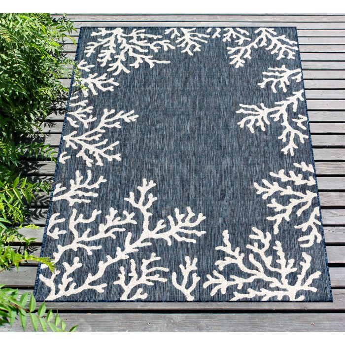 Liora Manne Carmel Coral Border Indoor/Outdoor Rug Navy