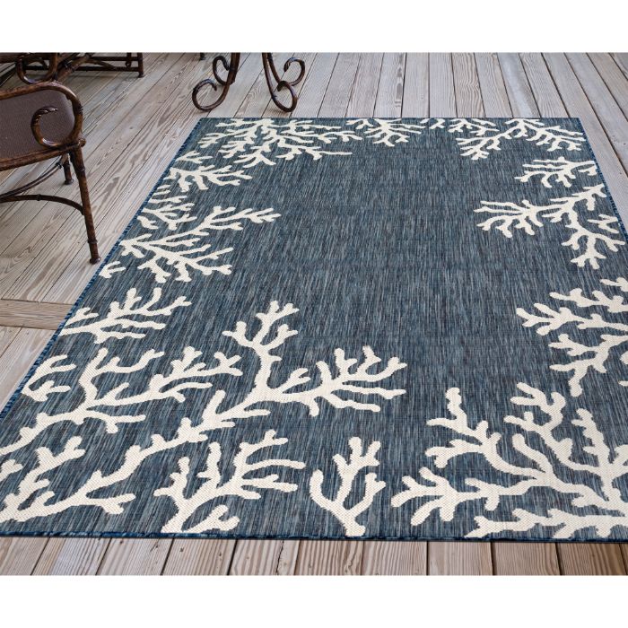 Liora Manne Carmel Coral Border Indoor/Outdoor Rug Navy