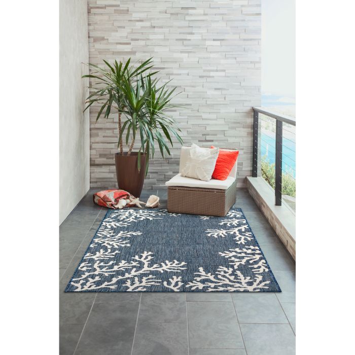 Liora Manne Carmel Coral Border Indoor/Outdoor Rug Navy