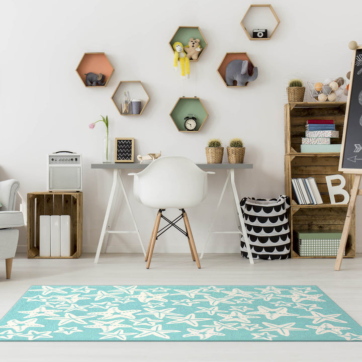 Liora Manne Capri Starfish Indoor/Outdoor Rug Aqua