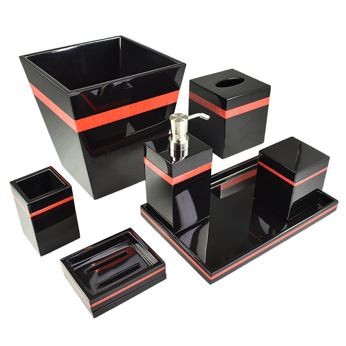 Red Tulipwood Band with Black Lacquer Bathroom Accessories