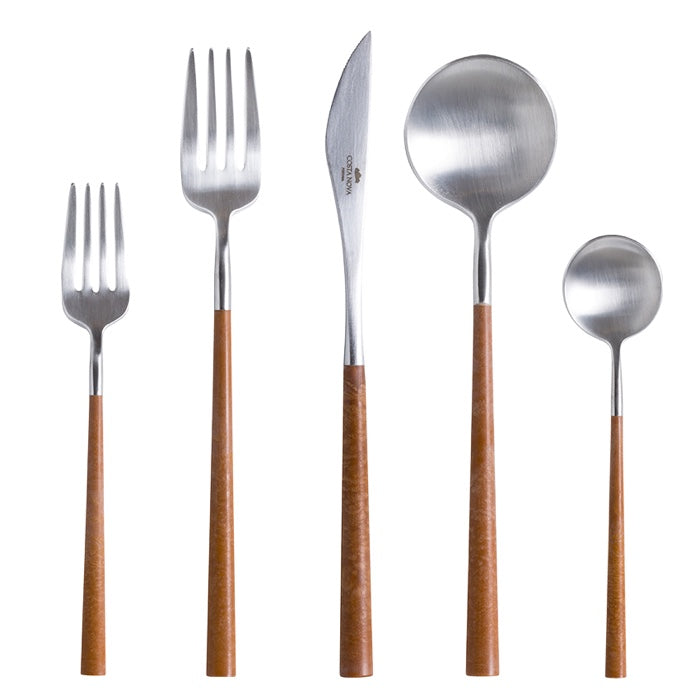 Costa Nova Mito Brushed Stainless Steel w/Wood Flatware Set