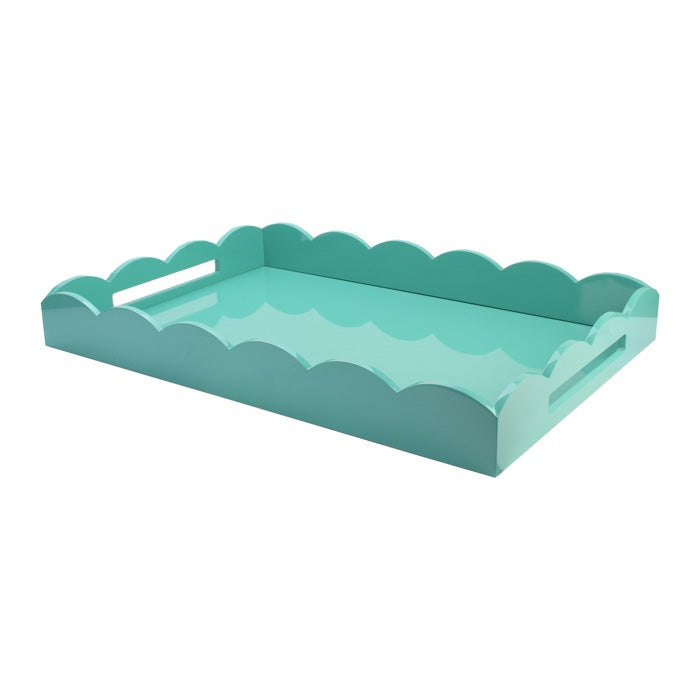 Addison Ross Lacquered Scalloped Ottoman Tray (Turquoise) 26x17