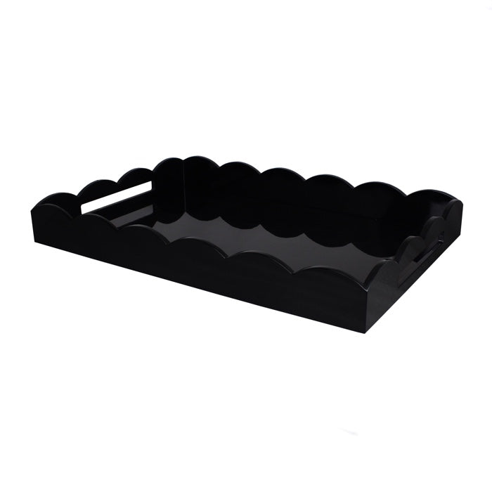 Addison Ross Lacquered Scalloped Ottoman Tray (Black) 26x17