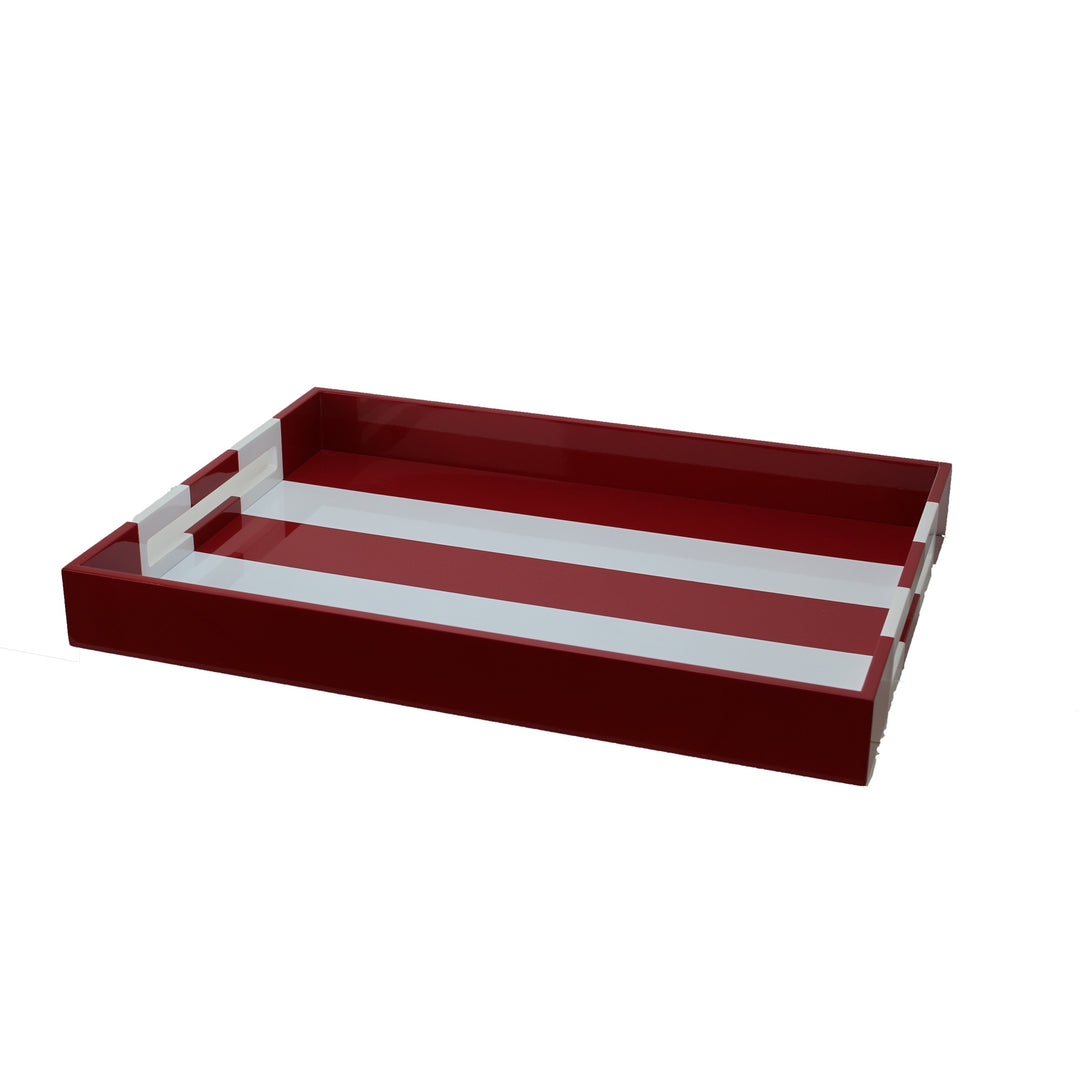 Addison Ross Striped Large Lacquered Ottoman Tray (Burgundy) 22x16