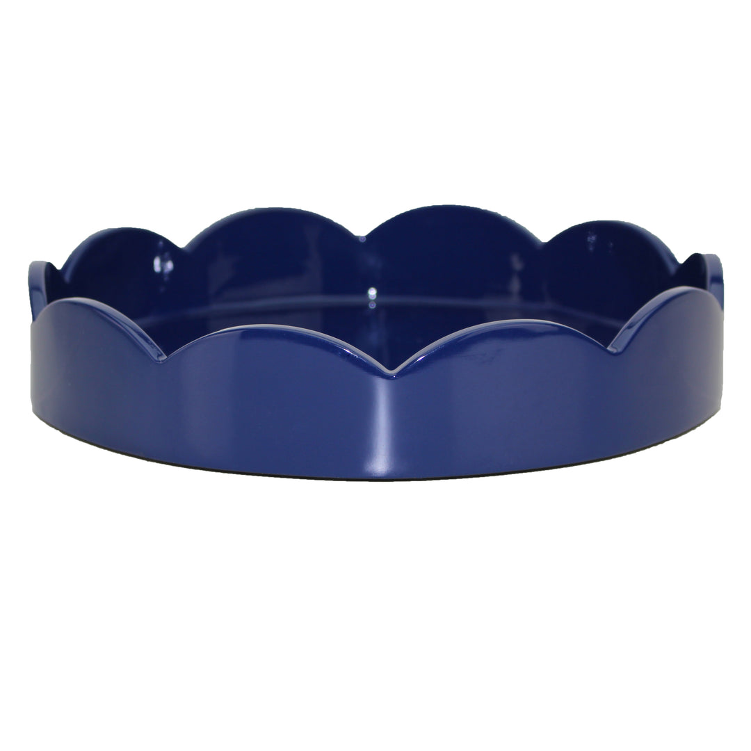 Addison Ross Lacquer Round Scalloped Tray (Navy Blue) 8.5"