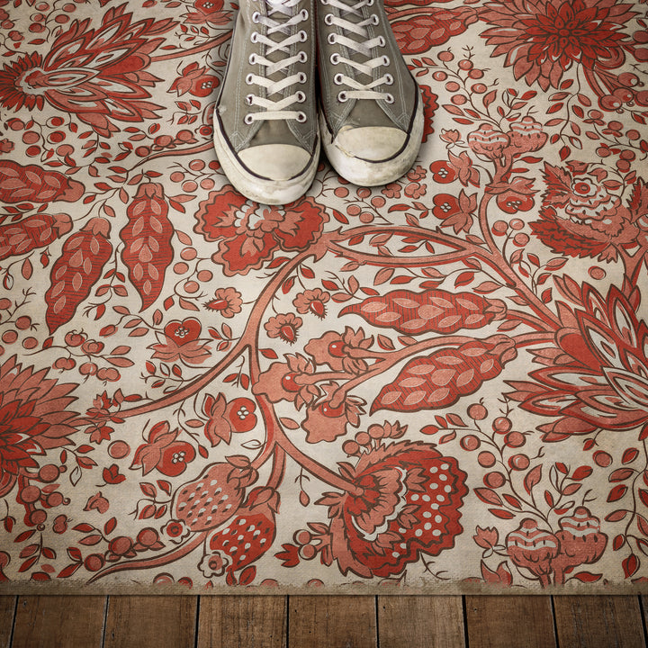 Vintage Vinyl Floorcloth Mat (Williamsburg - Garden Gate - A Bird came down the Walk)