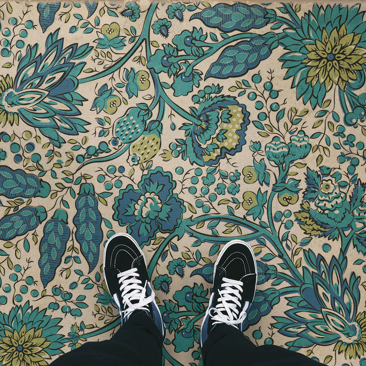 Vintage Vinyl Floorcloth Mat (Williamsburg - Garden Gate - Beneath a Mountains Brow)
