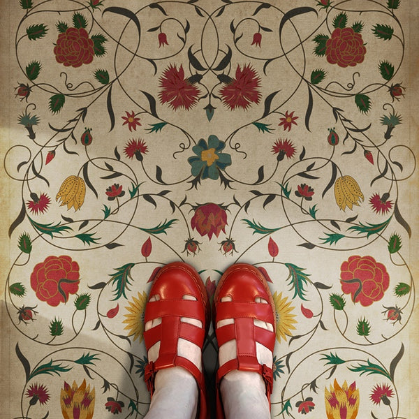 【未使用】FloralVinesTribalRug120×170 Vintage Vinyl Floorcloths (Williamsburg - Floral Abigail) – Hudson