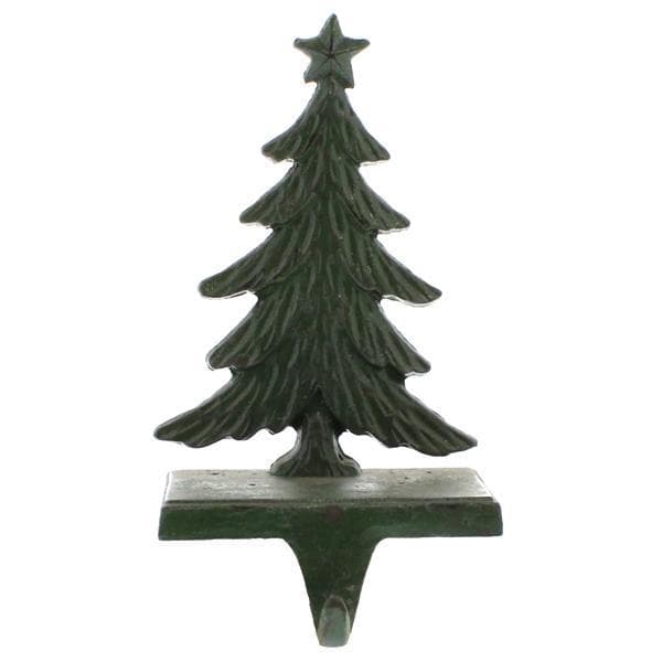 Christmas Tree Cast Iron Stocking Holder - Antique Green Set/2