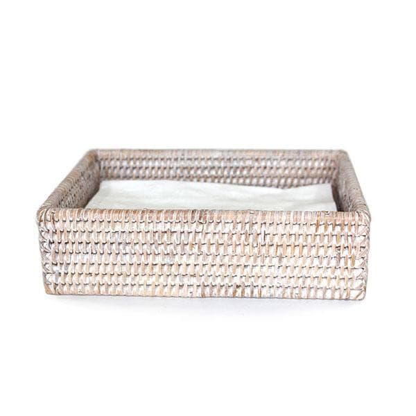 White Washed Rattan Dinner Napkin Baskets - Thumbnail 2