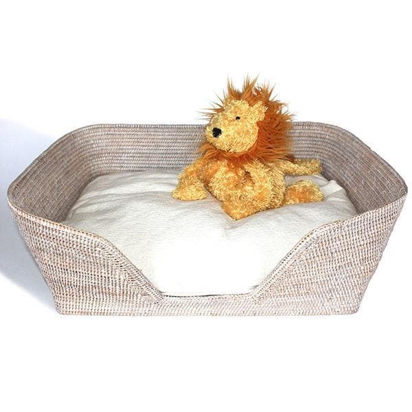 White Washed Rattan Dog Bed Basket 26"