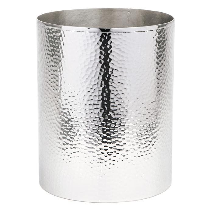 Verum Hammered Metal Round Waste Basket - Shiny Nickel