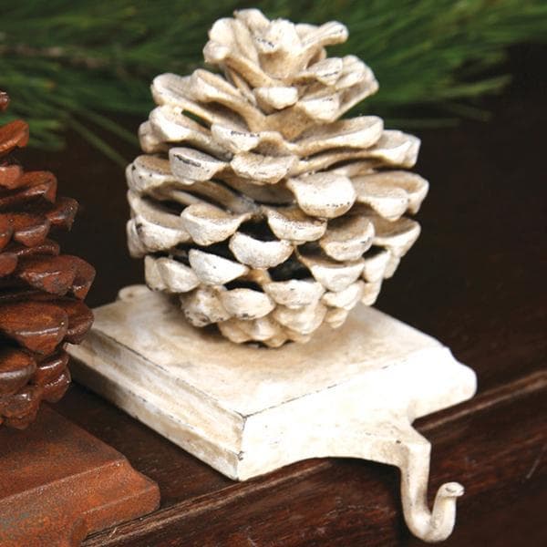 Stocking Holder Pinecone - White, Cast Iron