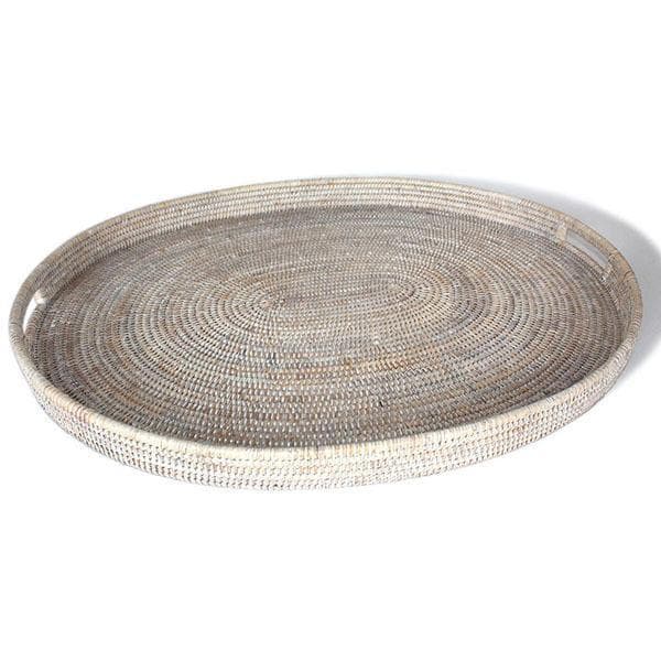 White Washed Rattan Oval Tray 28" - Hudson & Vine