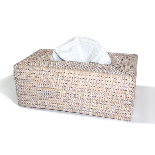 White Wash Rattan Tissue Box Rectangular - Hudson & Vine