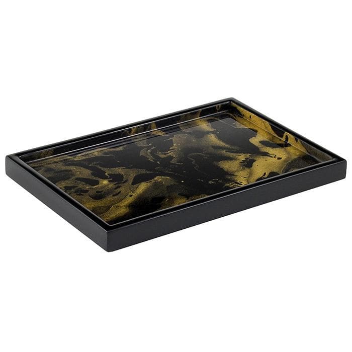 Black Gold Marble Lacquer Vanity Tray