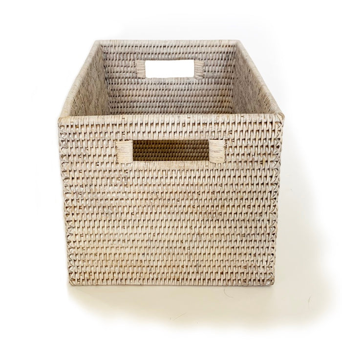 White Washed Rattan Large Rectangle Storage Basket - Hudson & Vine