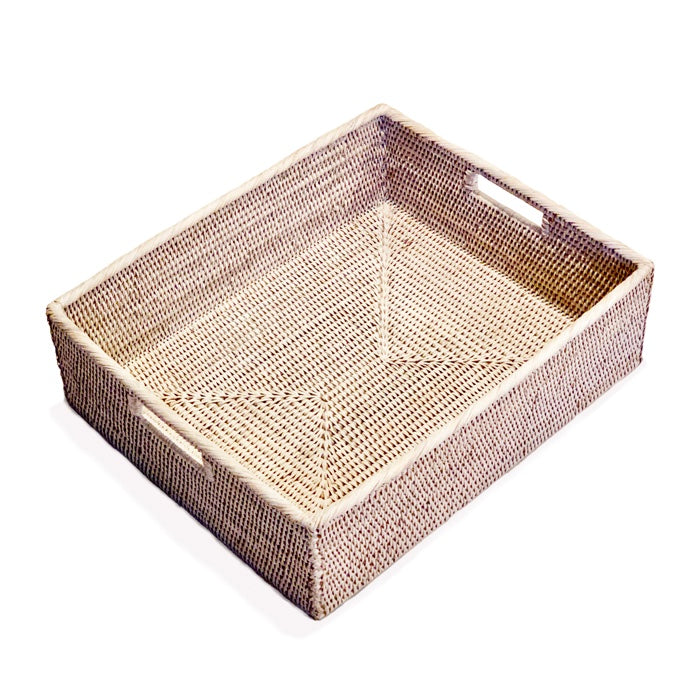 White Wash Rattan Shelf/Tray Basket