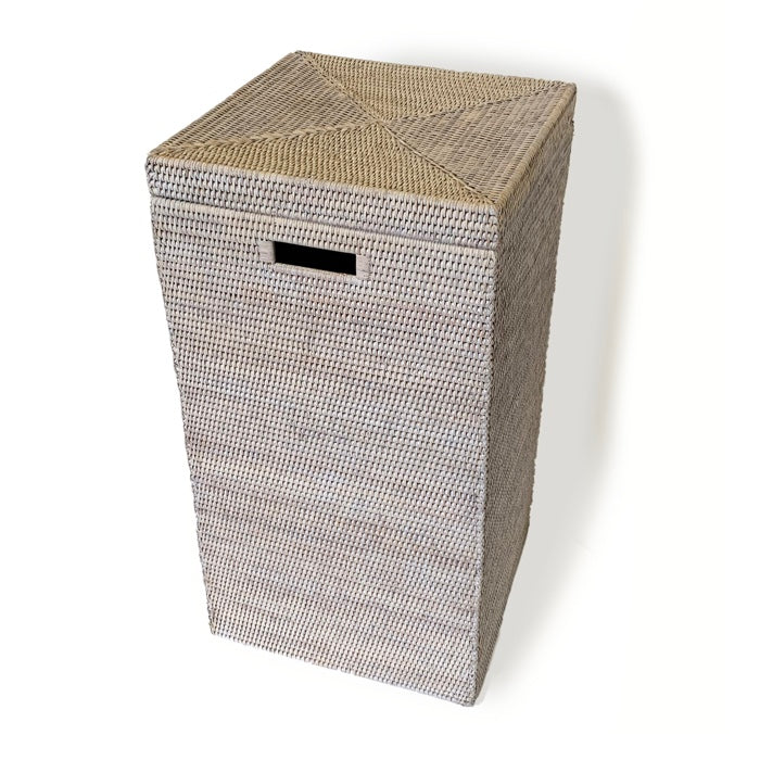 White Wash Rattan Laundry Hamper Square Handles