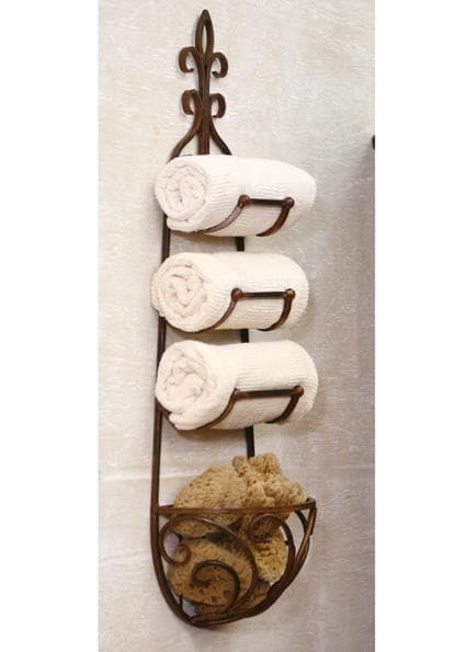Rusted Metal Towel Rack with Rounded Basket