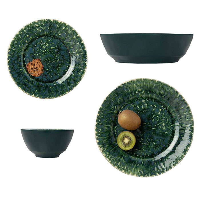 Bria Teal Reflective Stoneware Pasta/Soup Bowls Set/4