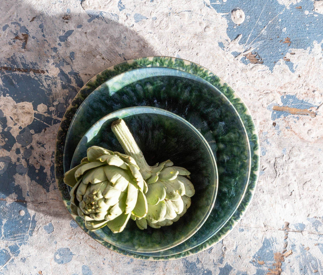 Bria Teal Reflective Stoneware Pasta/Soup Bowls Set/4