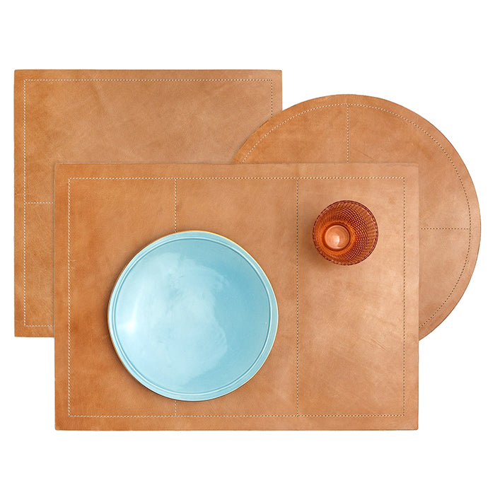 Evan Leather Rectangle Placemats (Aged Camel) Set/2