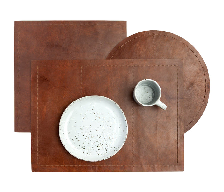 Evan Leather Round Placemats (Tobacco) Set/2