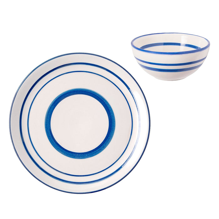 Hyannis Blue Striped Cereal/Ice Cream Bowls Set/4