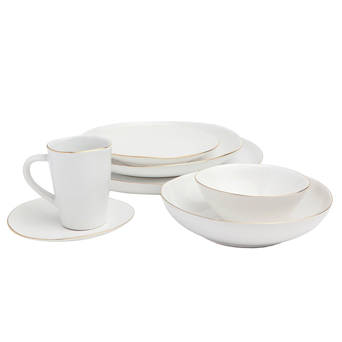 Julianna White Stoneware Dinner Plates With Gold Trim Set/4