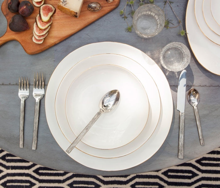 Julianna White Stoneware Dinner Plates With Gold Trim Set/4