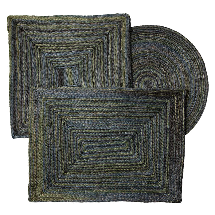 Maddox Mixed Blue/Green Twisted Abaca Round Placemats Set/4