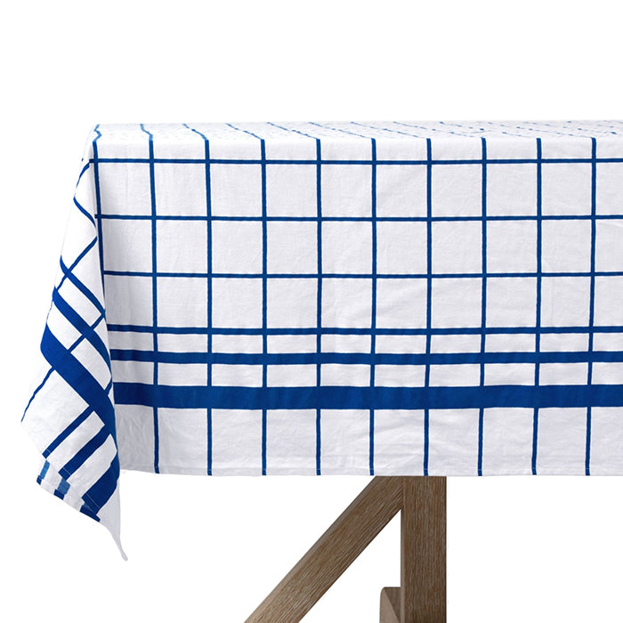 Montauk Blue Windowpane Print Cotton  100''x70'' Tablecloth