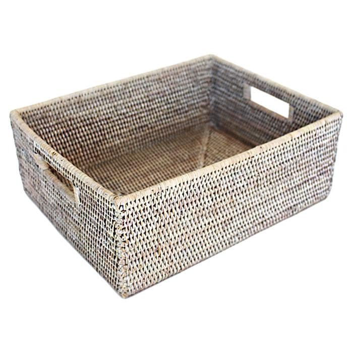 White Washed Rattan Shelf Basket 15.5"L - Hudson & Vine