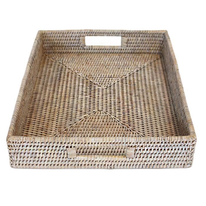 White Washed Rattan Tray Rectangular 15" - Thumbnail 3