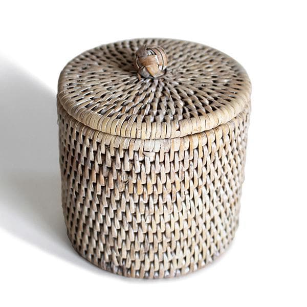 White Wash Rattan Small Bathroom Containers Set/2