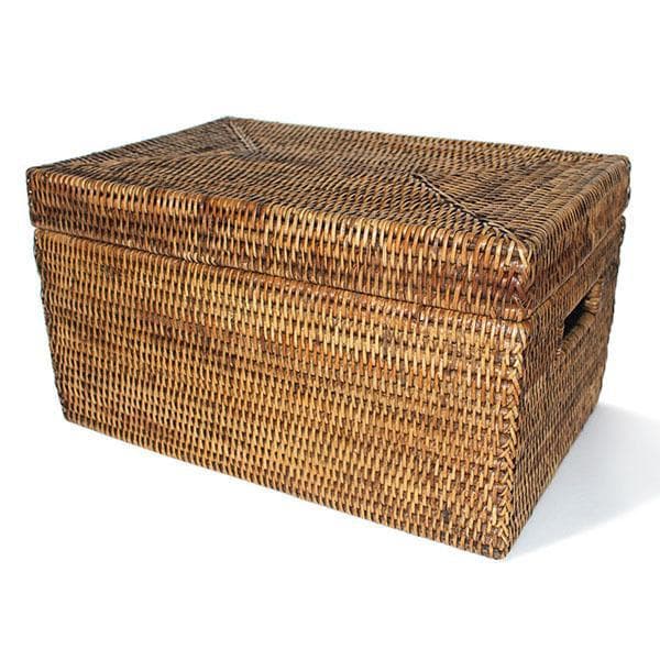 Rattan Lidded Storage Basket Rectangular Lid - Hudson & Vine