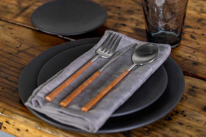 Costa Nova Mito Brushed Stainless Steel w/Wood Flatware Set