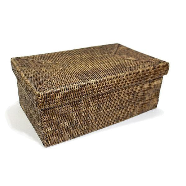 Rattan Rectangular Storage Basket w/Lid Lg.