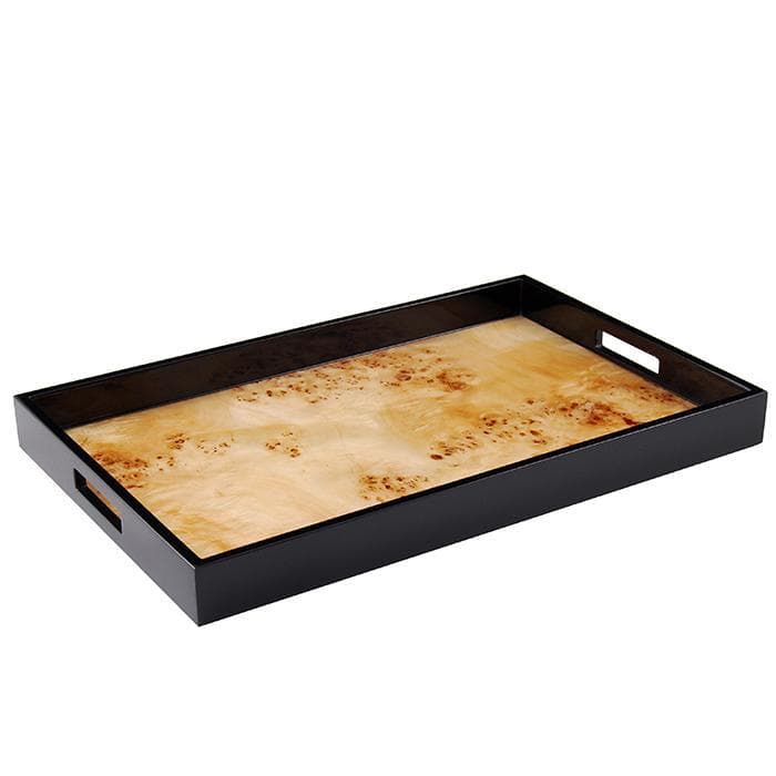 Lacquer Rectangle Tray - Mappa Burl Inlay