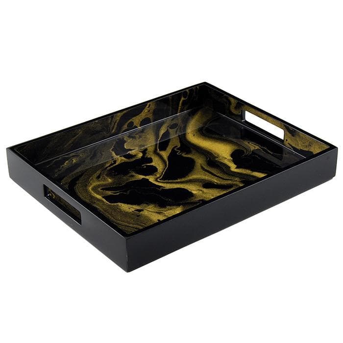 Lacquer Small Rectangle Tray - Black & Gold Marble