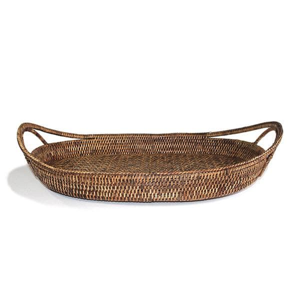 Rattan Oval Open Handle Tray 21"