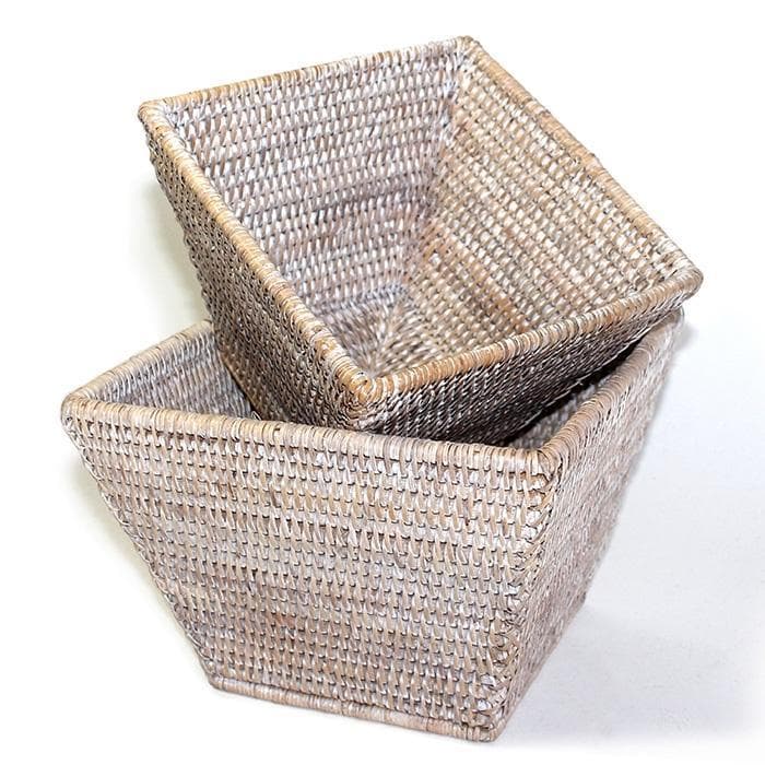 White Wash Rattan Square Flower Baskets Set 2