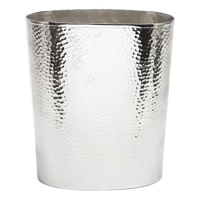 Verum Hammered Metal Oval Waste Basket - Shiny Nickel