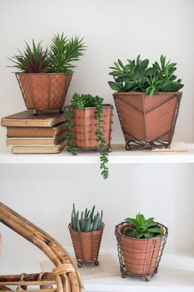 Terracotta Planters with Wire Wrap Set/5
