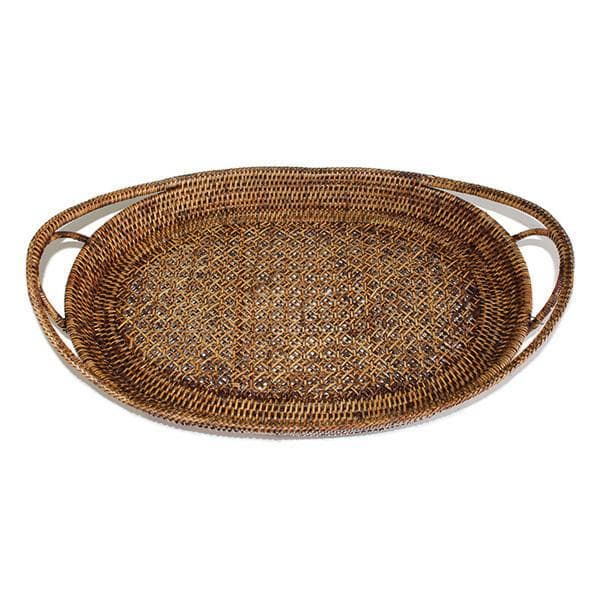 Rattan Oval Open Handle Tray 21"