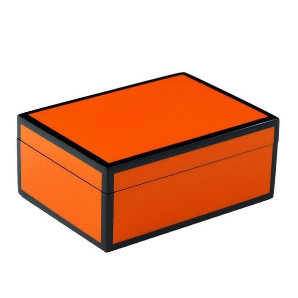 Lacquer Long Stationery Box (Orange, Copper Leaf And White)